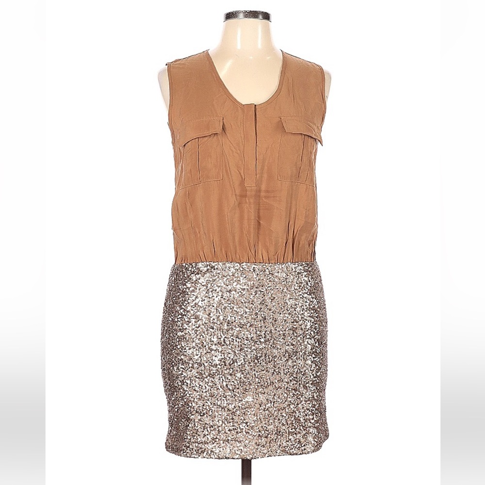 MM COUTURE Sequins Dress Large Tan Sleeveless